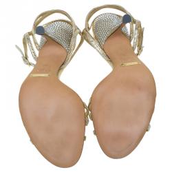 Pre Owned صندل دولتشي أند غابانا جلد ذهبي ميتاليك بسيور كريستال مزخرف مقاس 39