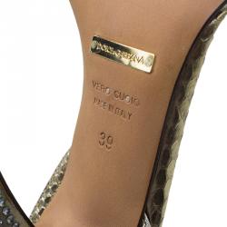 Pre Owned صندل دولتشي أند غابانا جلد ذهبي ميتاليك بسيور كريستال مزخرف مقاس 39