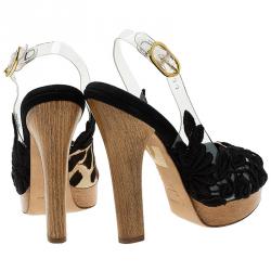 مملوكة مسبقًا صندل دولتشي أند غابانا شعر حصان نقشة الفهد ، بلاستيك PVC، ودانتيل بفتحة كعب مقاس 38.5