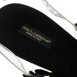 مملوكة مسبقًا صندل دولتشي أند غابانا شعر حصان نقشة الفهد ، بلاستيك PVC، ودانتيل بفتحة كعب مقاس 38.5