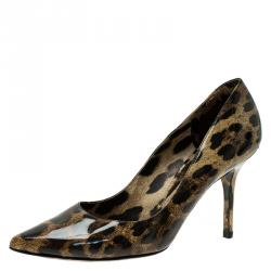 Pre Owned Dolce and Gabbana Brown Leopard Print Patent Pumps Size 40
