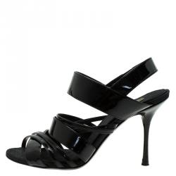 Pre Owned Dolce and Gabbana Black Patent Criss Cross Strappy Sandals Size 38