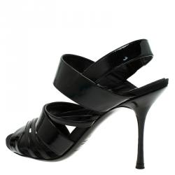 Pre Owned Dolce and Gabbana Black Patent Criss Cross Strappy Sandals Size 38