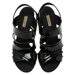 Pre Owned Dolce and Gabbana Black Patent Criss Cross Strappy Sandals Size 38