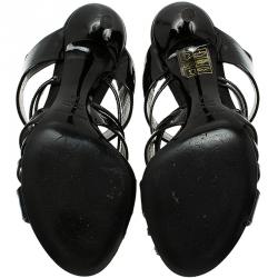 Pre Owned Dolce and Gabbana Black Patent Criss Cross Strappy Sandals Size 38