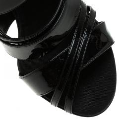 Pre Owned Dolce and Gabbana Black Patent Criss Cross Strappy Sandals Size 38