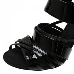Pre Owned Dolce and Gabbana Black Patent Criss Cross Strappy Sandals Size 38