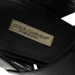 Pre Owned Dolce and Gabbana Black Patent Criss Cross Strappy Sandals Size 38