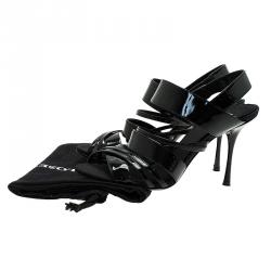 Pre Owned Dolce and Gabbana Black Patent Criss Cross Strappy Sandals Size 38