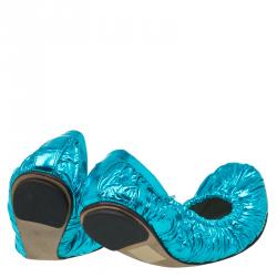 Pre Owned Dolce and Gabbana Metallic Blue Scrunch Ballet Flats Size 40