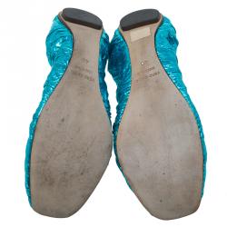 Pre Owned Dolce and Gabbana Metallic Blue Scrunch Ballet Flats Size 40
