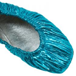 Pre Owned Dolce and Gabbana Metallic Blue Scrunch Ballet Flats Size 40