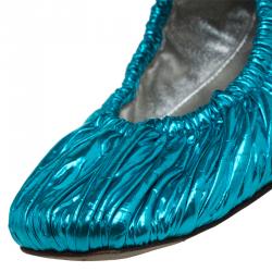 Pre Owned Dolce and Gabbana Metallic Blue Scrunch Ballet Flats Size 40
