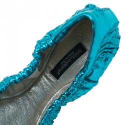 Pre Owned Dolce and Gabbana Metallic Blue Scrunch Ballet Flats Size 40