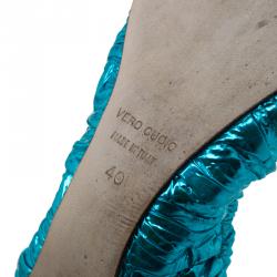 Pre Owned Dolce and Gabbana Metallic Blue Scrunch Ballet Flats Size 40