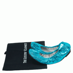 Pre Owned Dolce and Gabbana Metallic Blue Scrunch Ballet Flats Size 40