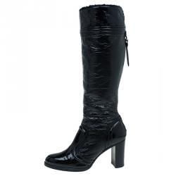 Pre Owned Dolce and Gabbana Black Patent Knee Boots Size 39