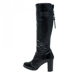 Pre Owned Dolce and Gabbana Black Patent Knee Boots Size 39