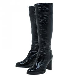 Pre Owned Dolce and Gabbana Black Patent Knee Boots Size 39