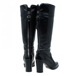 Pre Owned Dolce and Gabbana Black Patent Knee Boots Size 39