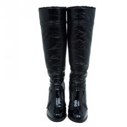 Pre Owned Dolce and Gabbana Black Patent Knee Boots Size 39