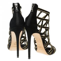 Pre Owned Dolce and Gabbana Black Suede and Gold Leather Strappy Sandals Size 38