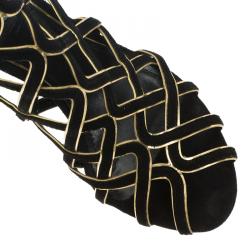Pre Owned Dolce and Gabbana Black Suede and Gold Leather Strappy Sandals Size 38