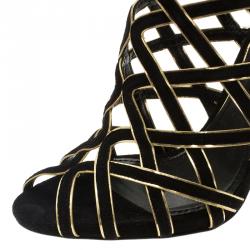 Pre Owned Dolce and Gabbana Black Suede and Gold Leather Strappy Sandals Size 38