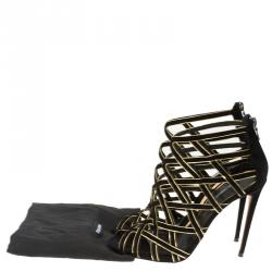 Pre Owned Dolce and Gabbana Black Suede and Gold Leather Strappy Sandals Size 38