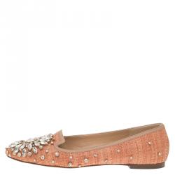 مملوكة مسبقًا حذاء سليبرز دولتشي أند غابانا رافية وردي سموكينغ وجلد كريستال مزخرف مقاس 38