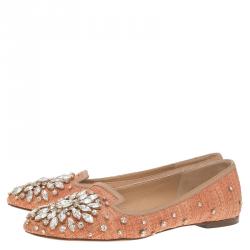 مملوكة مسبقًا حذاء سليبرز دولتشي أند غابانا رافية وردي سموكينغ وجلد كريستال مزخرف مقاس 38