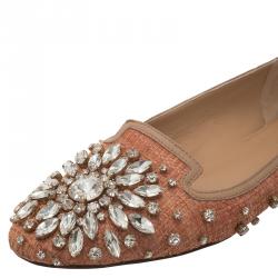 مملوكة مسبقًا حذاء سليبرز دولتشي أند غابانا رافية وردي سموكينغ وجلد كريستال مزخرف مقاس 38