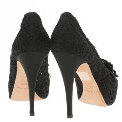 Pre Owned حذاء كعب عالي دولتشي أند غابانا وردة سوداء مزينة بمقدمة مفتوحة مقاس 37.5