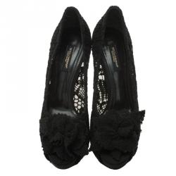 Pre Owned حذاء كعب عالي دولتشي أند غابانا وردة سوداء مزينة بمقدمة مفتوحة مقاس 37.5