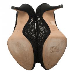 Pre Owned حذاء كعب عالي دولتشي أند غابانا وردة سوداء مزينة بمقدمة مفتوحة مقاس 37.5