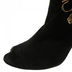 مملوكة مسبقًا بوت للكاحل دولتشي أند غابانا سويدي أسود بدلايات مزينة ومقدمة مفتوحة مقاس 36