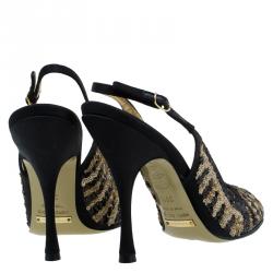 Pre Owned Dolce and Gabbana Black and Beige Sequins Slingback Sandals Size 36.5