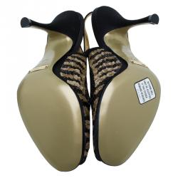 Pre Owned Dolce and Gabbana Black and Beige Sequins Slingback Sandals Size 36.5