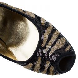 Pre Owned Dolce and Gabbana Black and Beige Sequins Slingback Sandals Size 36.5