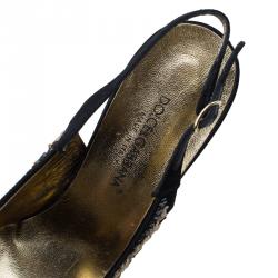 Pre Owned Dolce and Gabbana Black and Beige Sequins Slingback Sandals Size 36.5