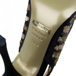 Pre Owned Dolce and Gabbana Black and Beige Sequins Slingback Sandals Size 36.5