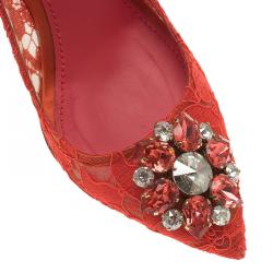 Pre Owned Dolce and Gabbana Coral Taormina Lace Crystal Embellished Pumps Size 38.5
