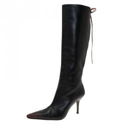 مملوكة مسبقًا Dolce and Gabbana Black and Brown Leather Pointed Knee Boots Size 38
