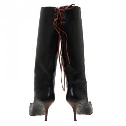 مملوكة مسبقًا Dolce and Gabbana Black and Brown Leather Pointed Knee Boots Size 38