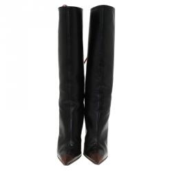 مملوكة مسبقًا Dolce and Gabbana Black and Brown Leather Pointed Knee Boots Size 38