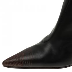 مملوكة مسبقًا Dolce and Gabbana Black and Brown Leather Pointed Knee Boots Size 38