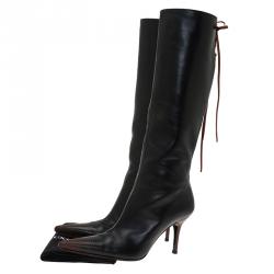 مملوكة مسبقًا Dolce and Gabbana Black and Brown Leather Pointed Knee Boots Size 38