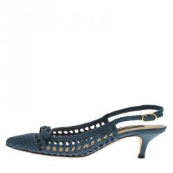 Pre Owned Dolce and Gabbana Blue Woven Leather Bellucci Slingback Sandals Size 36