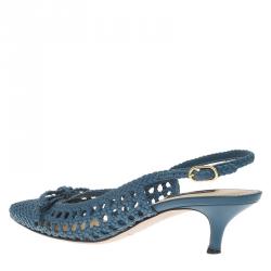 Pre Owned Dolce and Gabbana Blue Woven Leather Bellucci Slingback Sandals Size 36