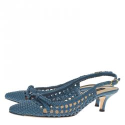 Pre Owned Dolce and Gabbana Blue Woven Leather Bellucci Slingback Sandals Size 36